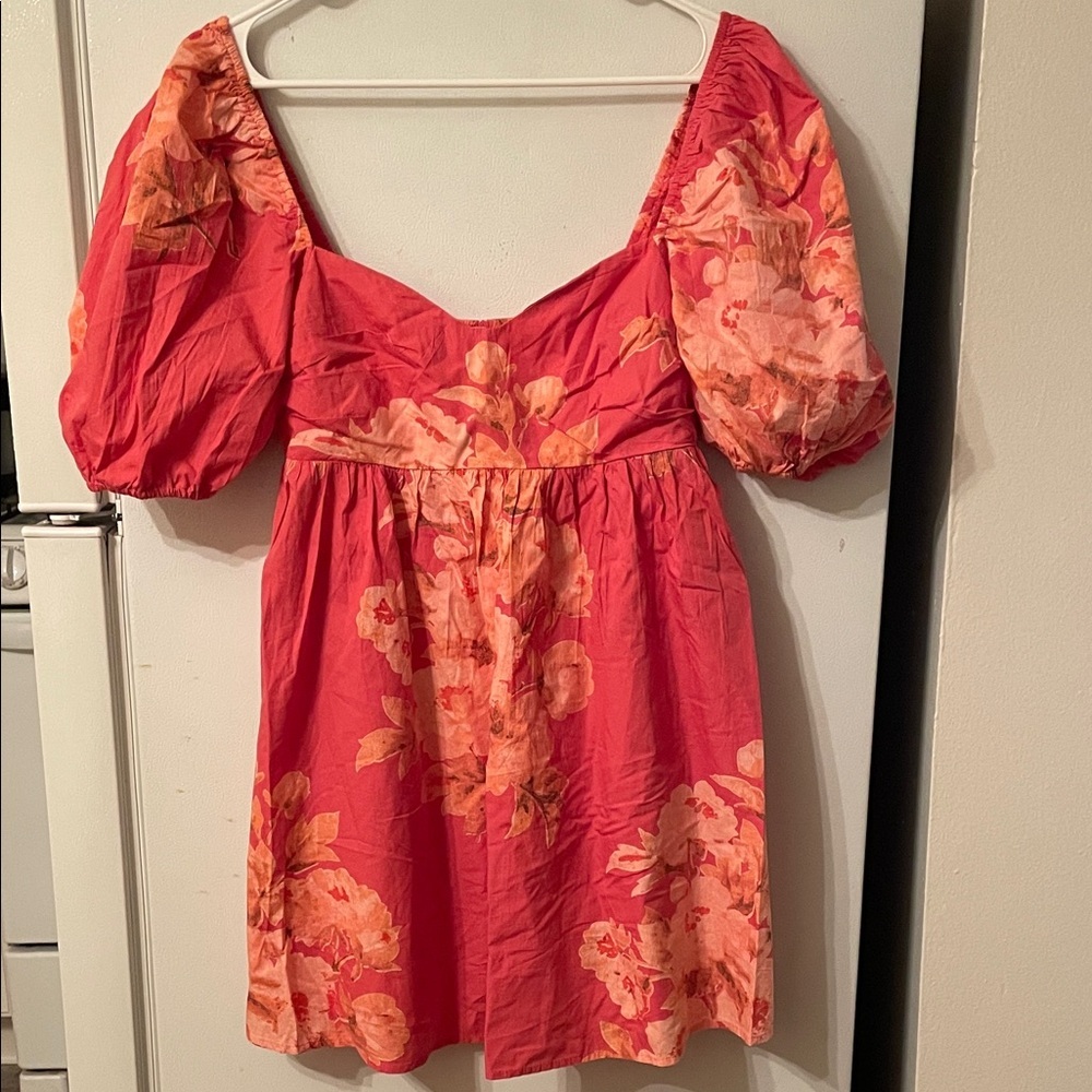 Free People NWT‎ Medium 100% Cotton Coral Floral Dress